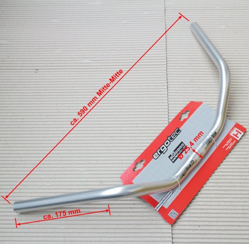 STUURBOCHT ERGOTEC MODEL TREKKING 590MM, 25,4MM, ALU ZILVER