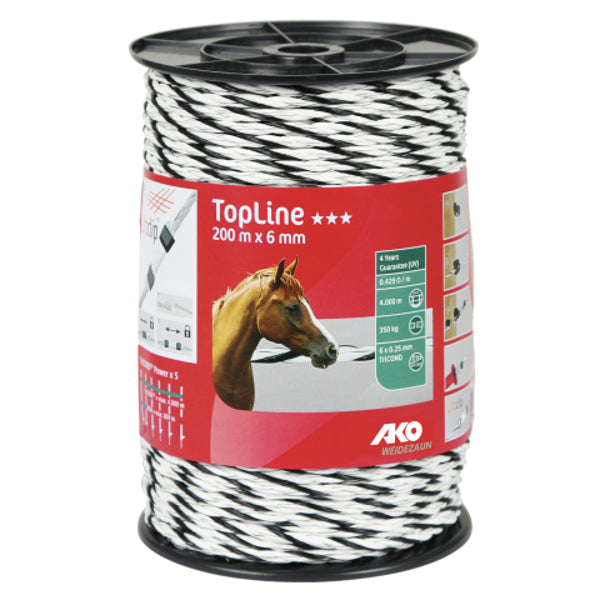 AKO Producten topline schrikkoord witzwart 6mm 200m tricond 025mm