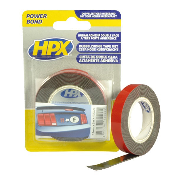 HPX Producten dubbelzijdig acryl tape hsa powerbond antraciet 12mm x 2m