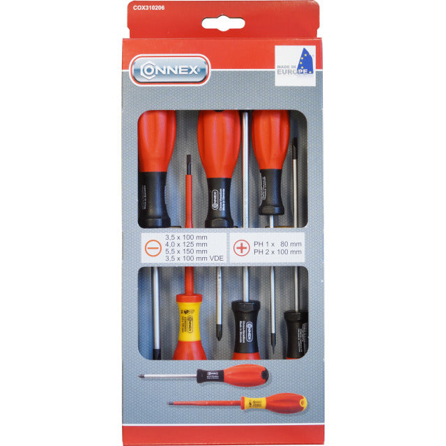Connex Producten schroevendraaier plat kruis set 6 delig