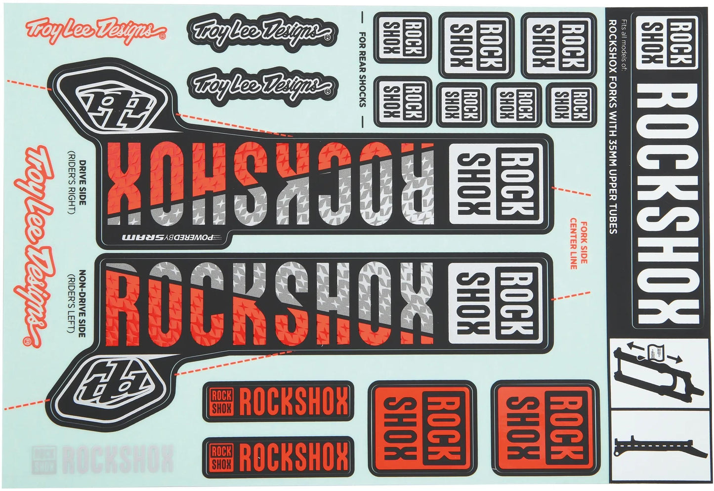 ROCKSHOX decor set decal set silver orange