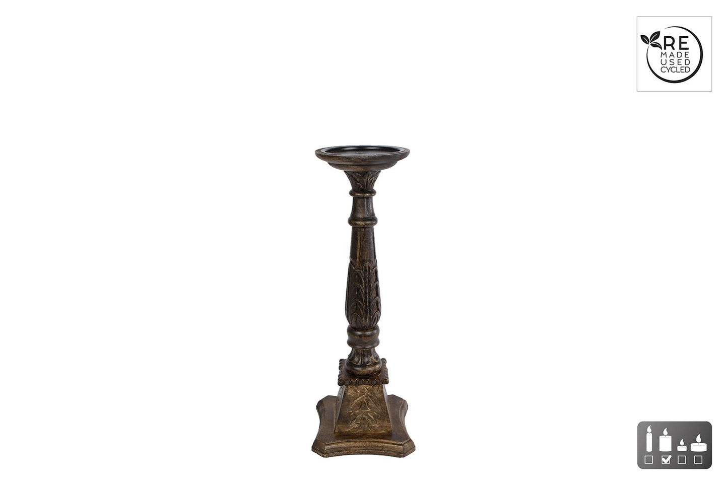 CosyDecor Kandelaar kathedraal zwart hout h44cm