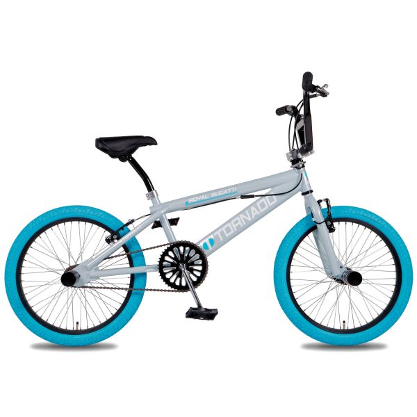 Royal Bmx fiets -bugatti tornado freestyle 20 inch - lichtblauw grijs met blauwe banden