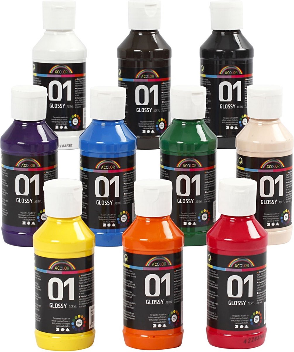 A-Color acrylverf - assortiment, kleuren assorti, 01 - glossy, 100 ml