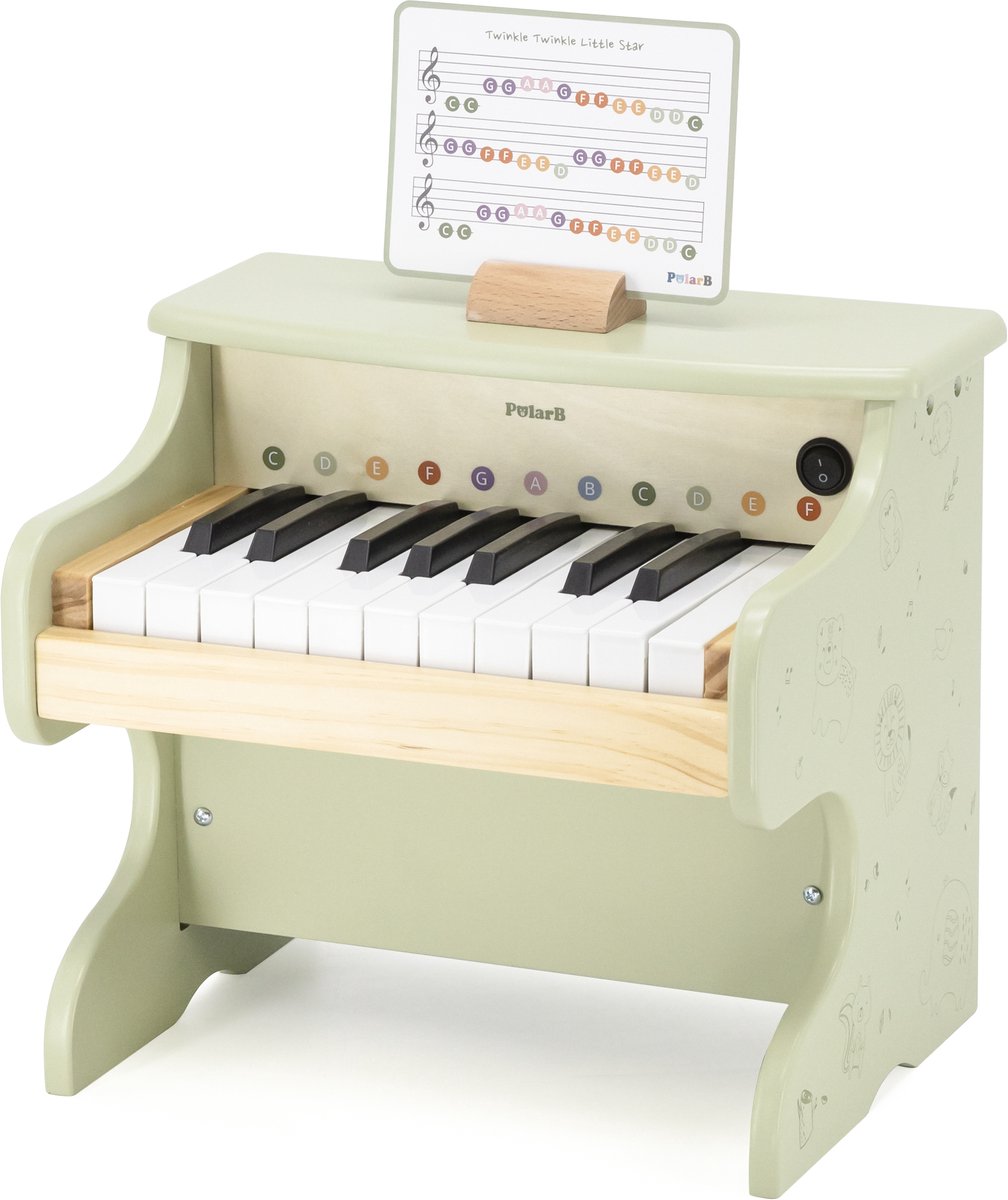 PolarB houten kinderpiano met geluid en muziekboekje – educatief muziekspeelgoed 3+