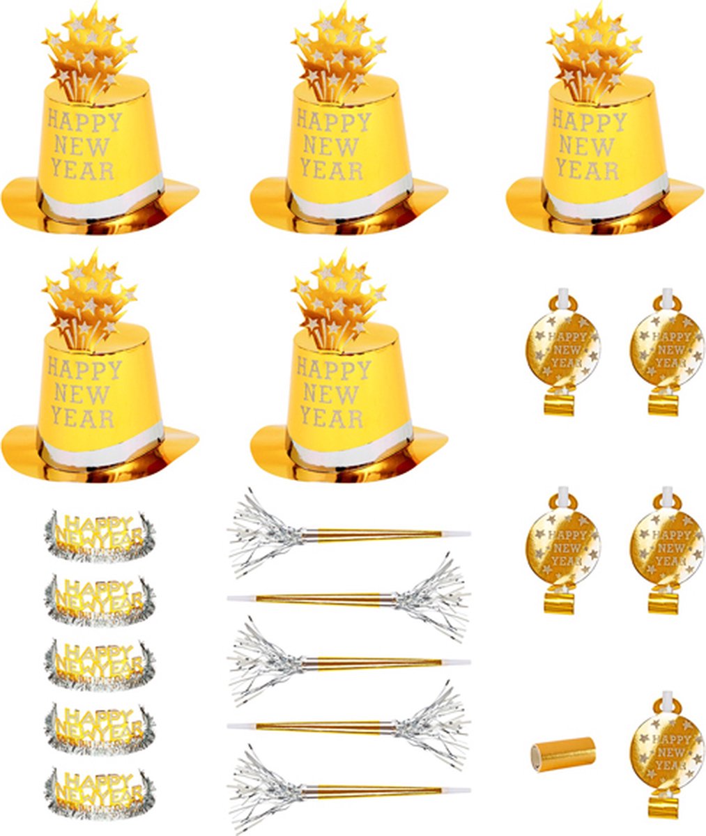WIDMANN SRL Widmann - oud en nieuw - gouden happy new year gelukkig nieuwjaar party kit voor 10 personen