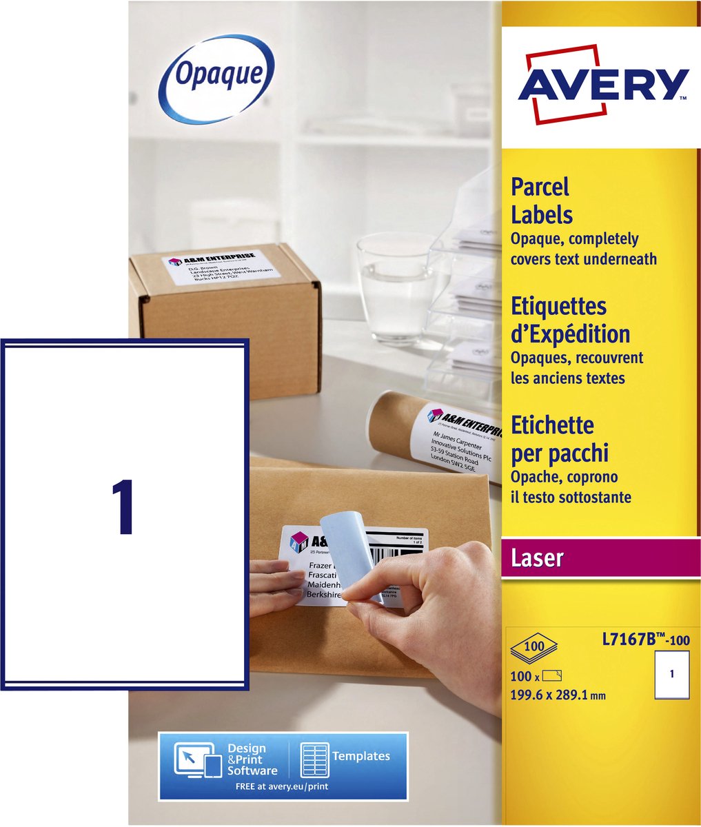 Verzendetiket Avery Block-out - 199 - 6x289 - 1mm wit doos 100 vel - 1 etiketten per vel