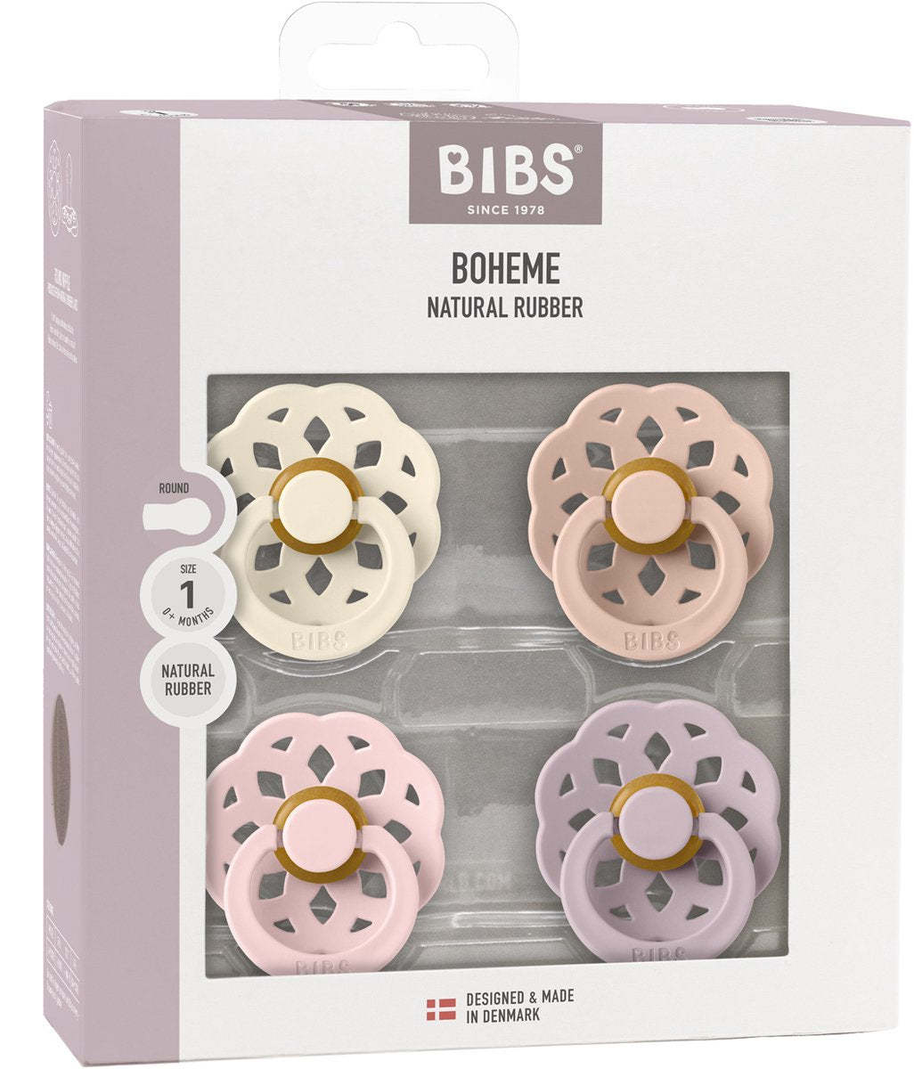 BIBS boheme fopspeen - rond - 4 stuks - 6-18 mnd - ivory blush blossom dusky lilac