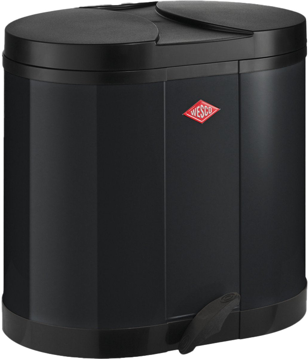 Wesco eco-verzamelaar prullenbak | 30 liter | duo pedaalemmer (2x15 liter) | metaal - zwart | afvalscheiding - made in germany