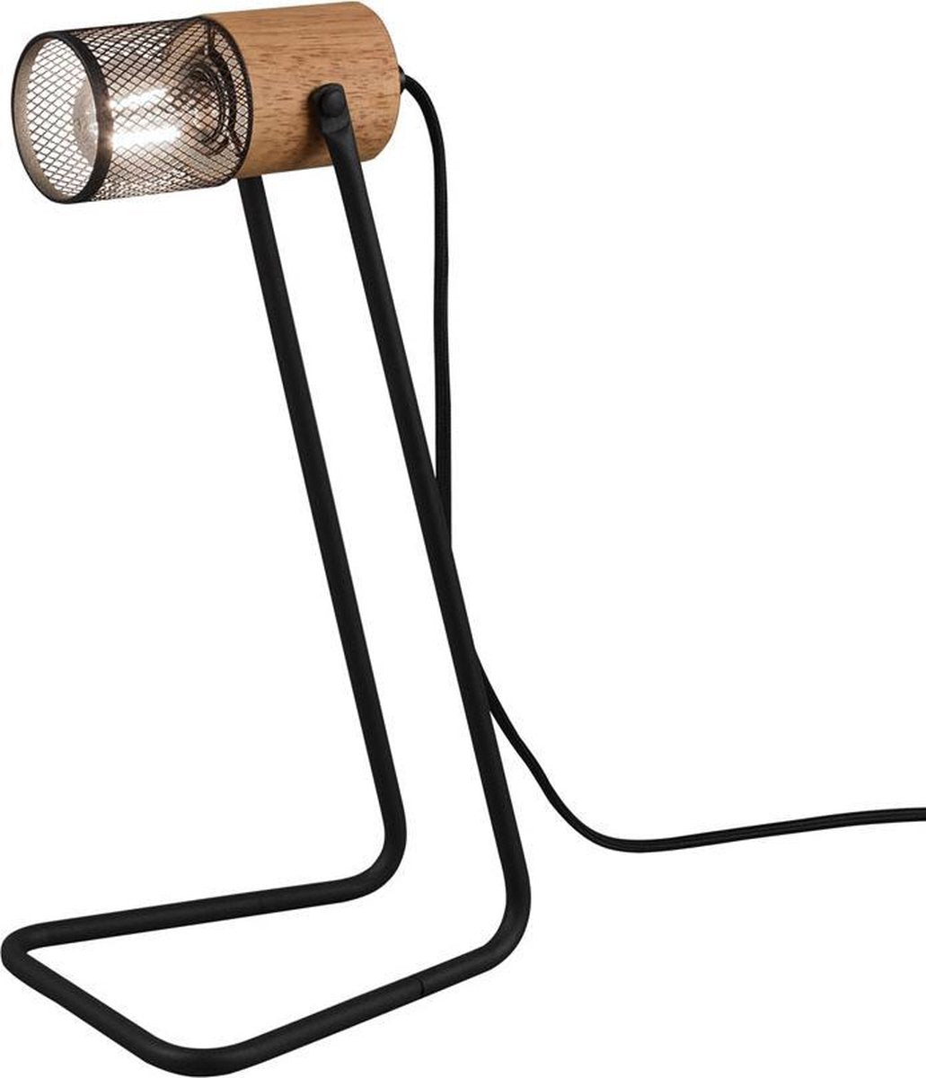 TRIO tosh - tafellamp - zwart mat - excl. 1x e14 15w - snoerschakelaar - houten elementen