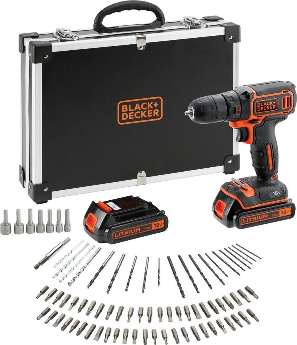BLACK+DECKER 18v schroefboormachine kit met accessoires flightcase - bdcdc18bafc-qw