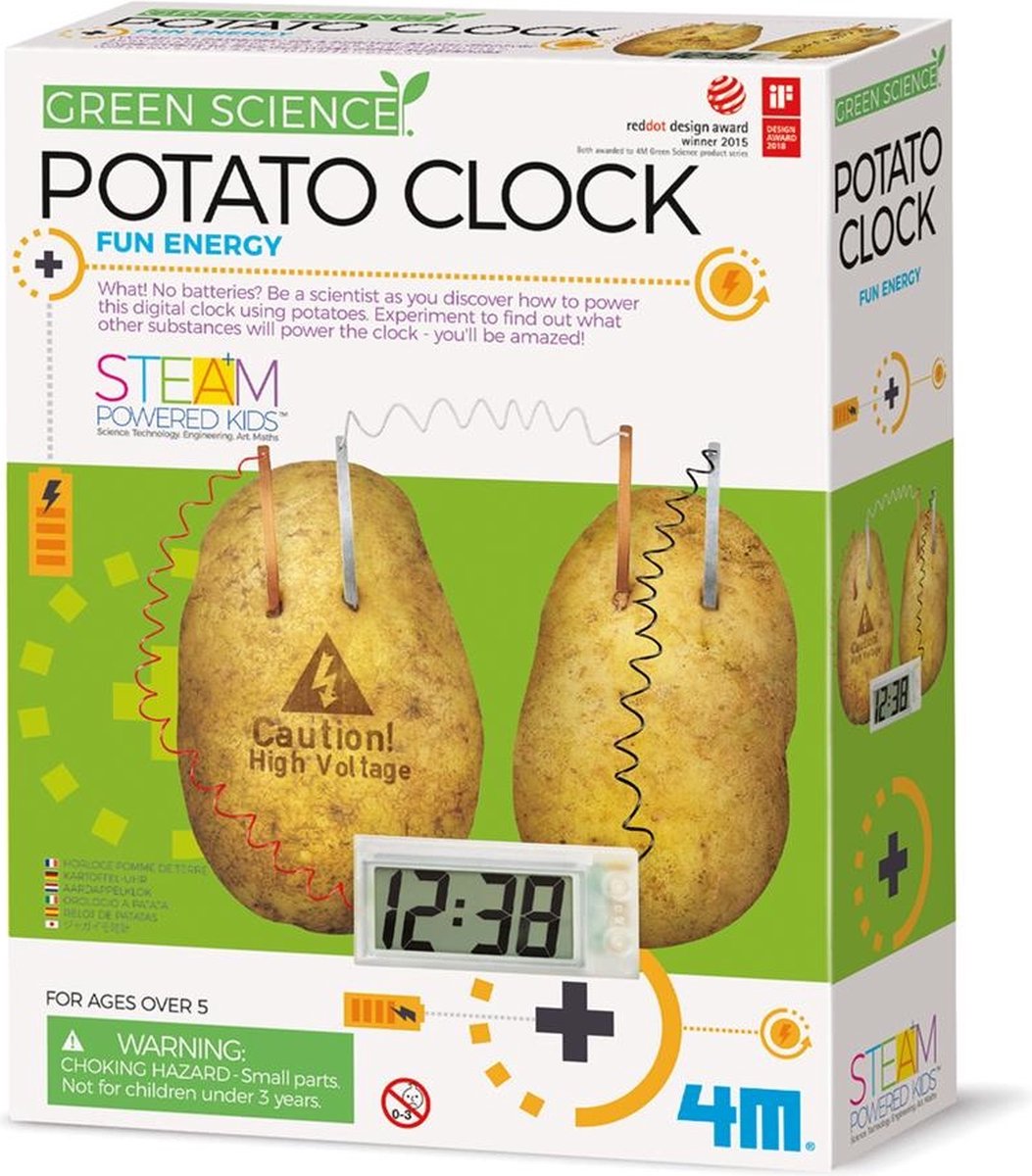 4M wetenschap en spel - maak je eigen aardappelklok - bouwpakket - kidzlabs - green science - 5+