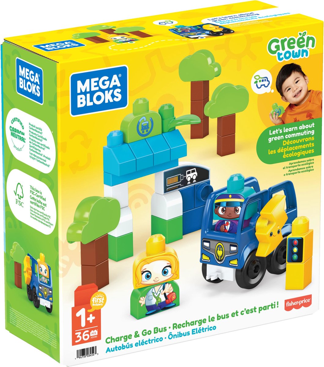 Mega Bloks green town charge go bus - 35 grote bouwstenen