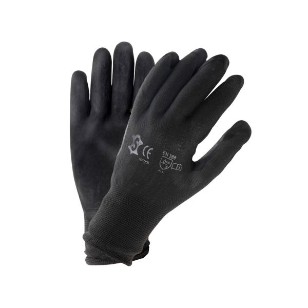 Montagehandschoen werkplaats polyester met PU-coating XL - zwart
