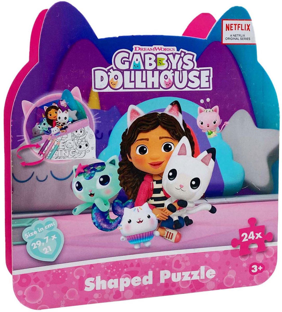 Merkloos Sans Marque Gabby's poppenhuis puzzel 24 stukjes kattenvormige doos speelgoed.