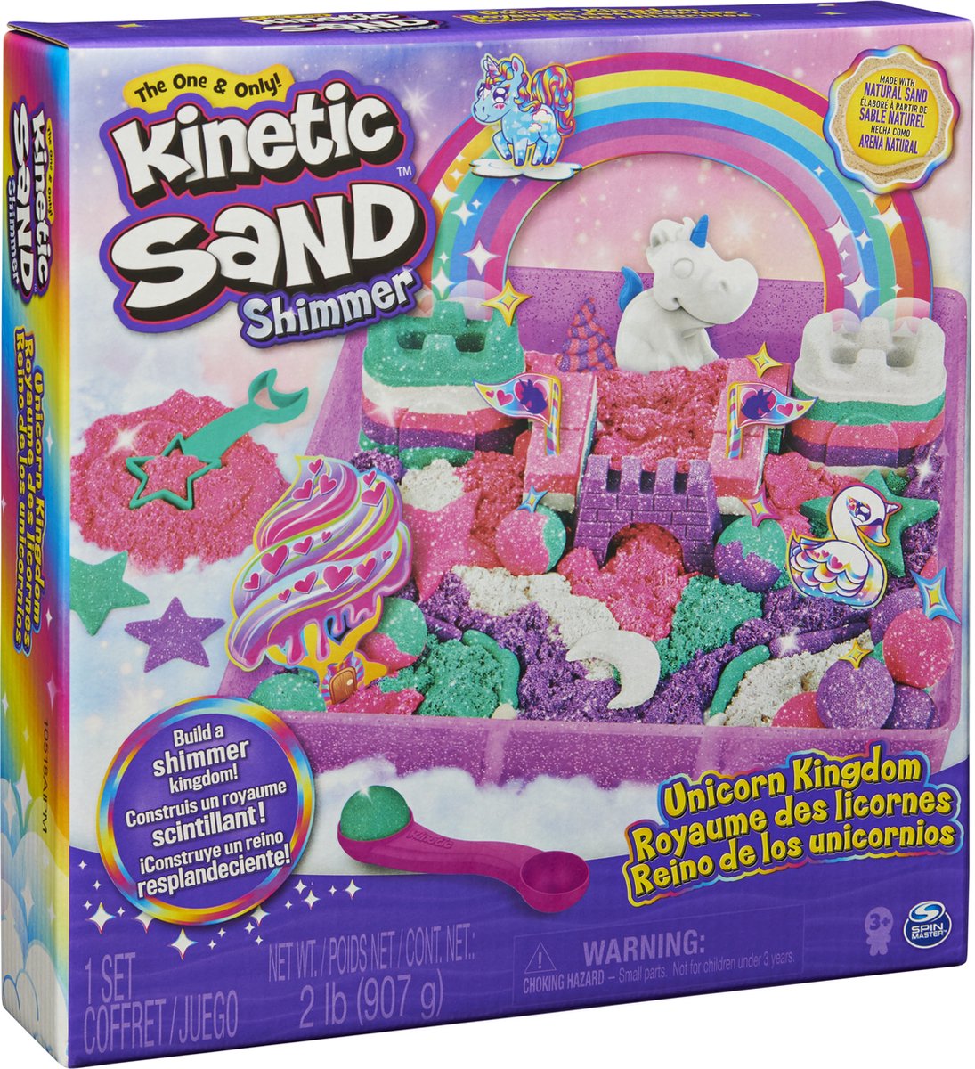 Kinetic Sand shimmer - eenhoorn koninkrijk-speelset met 907 g glanzend origineel 8 stuks gereedschap - sensorisch speelgoed