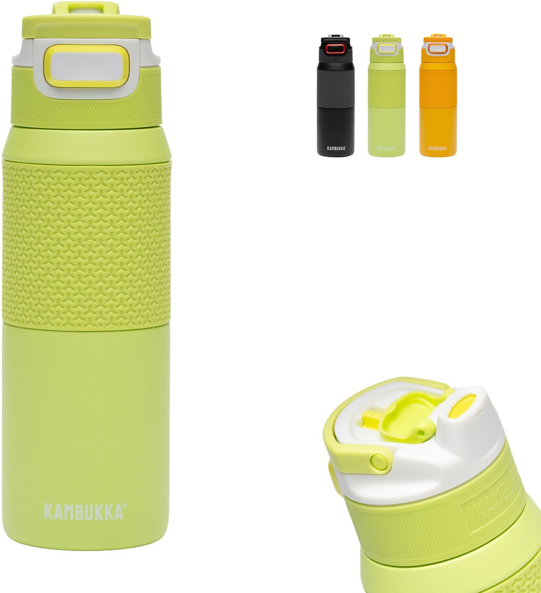Kambukka elton geïsoleerde waterfles 750ml - mojito summer met 3-in-1 lid en makkelijke reiniging - fluo groen