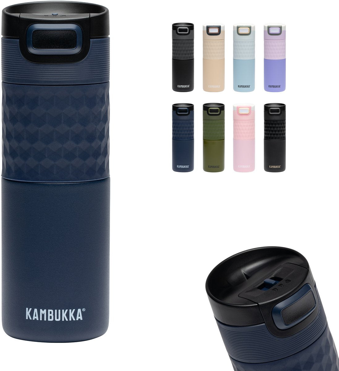 Kambukka etna grip thermosbeker 500 ml - koffiebeker to go - dubbelwandig met 3in1 deksel - makkelijk reinigen - lekvrije koffiebeker - theebeker - travel mug - blauw