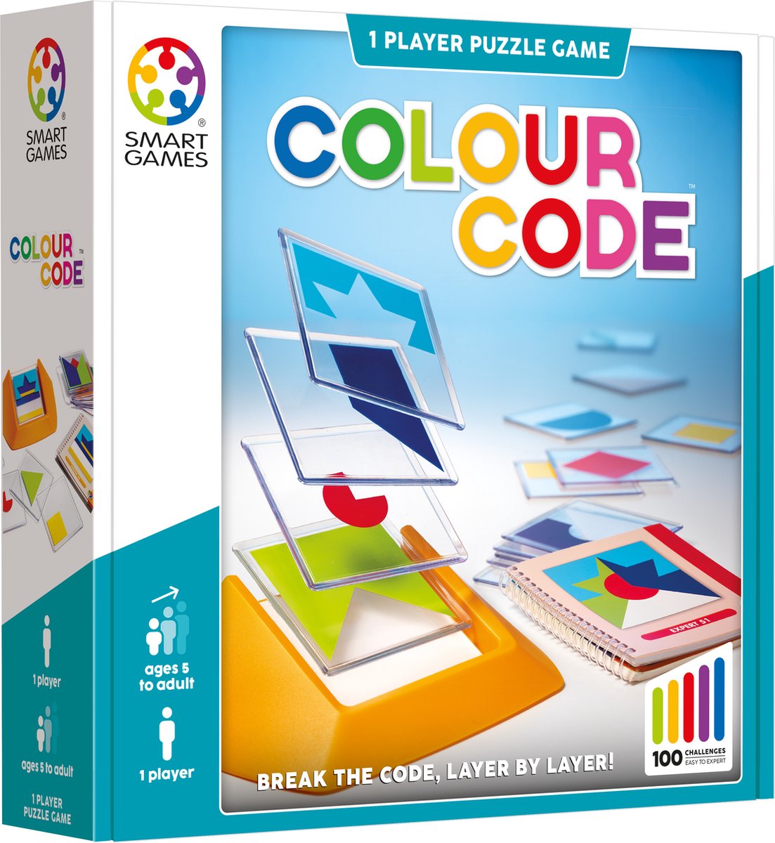 SmartGames colour code - logisch denkspel - 100 educatieve vormen- kleurenuitdagingen - solospel voor kinderen volwassenen - vanaf 5 jaar