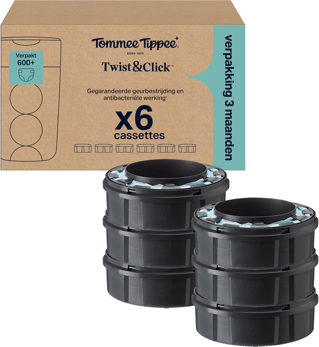 Tommee Tippee twist click luieremmer navullingen - verpakking met 6 stuks - 6 x 10,5 m navulcassettes