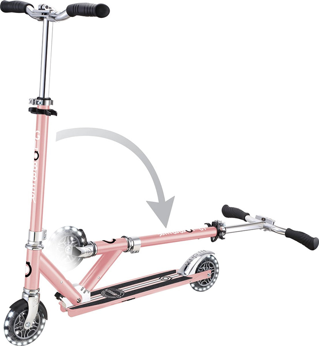 Globber Kinderstep - flow - roze chrome - lichtgevende wielen - vouwbaar - vanaf 5 jaar