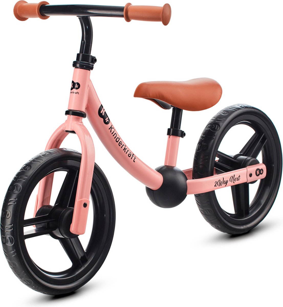 KinderKraft 2way next loopfiets - voor kinderen vanaf 2 jaar - 12 wielen, verstelbaar zadel en stuur, rubberen handgrepen - roze