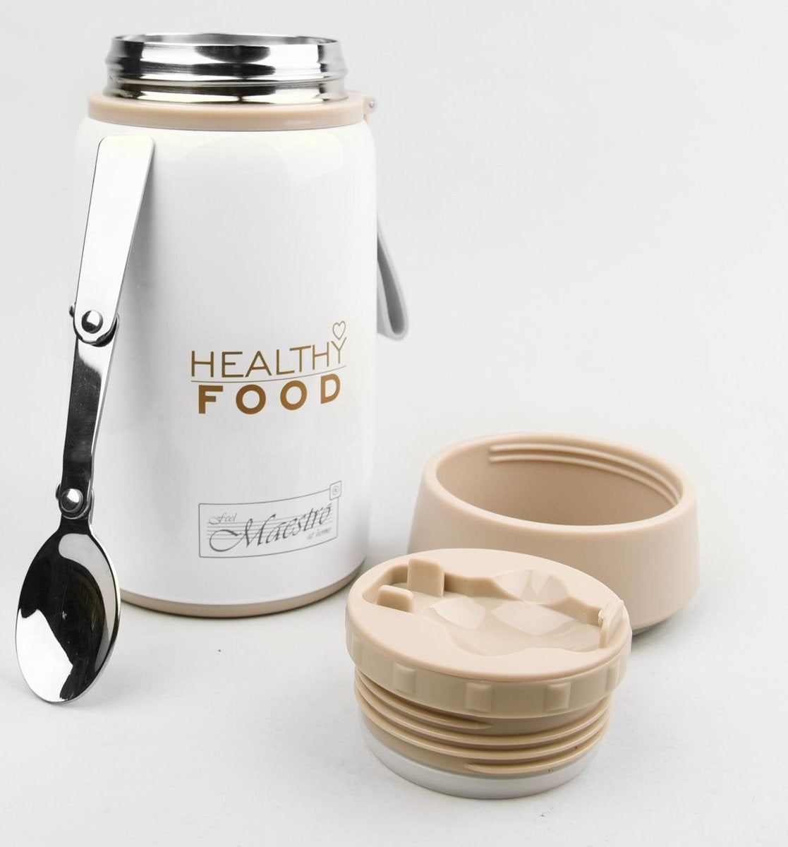 Maestro Thermos voedselcontainer - roestvrij staal incl. opvouwbare lepel 800ml