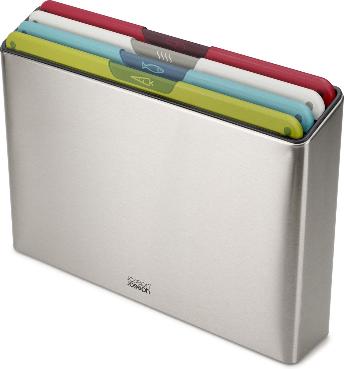 Joseph Joseph - folio icon 4 snijplanken in stalen houder - kunststof - zilver