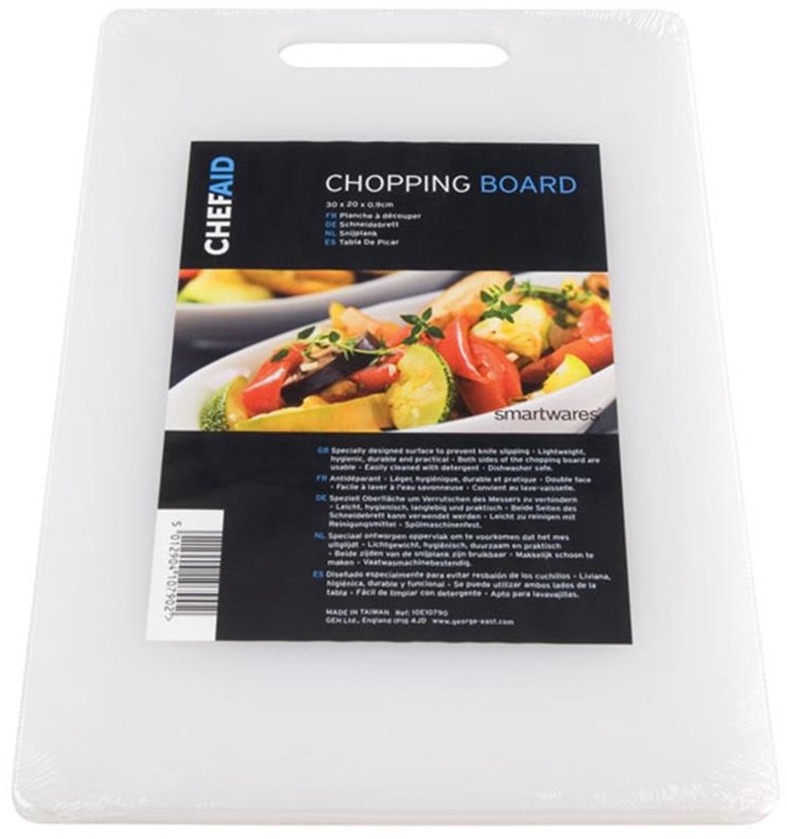Chef Aid – snijplank kunststof – 31 x 18 cm – antislip – dubbelzijdig – vaatwasserbestendig – hygiënische snijplank voor groente, vlees brood – wit
