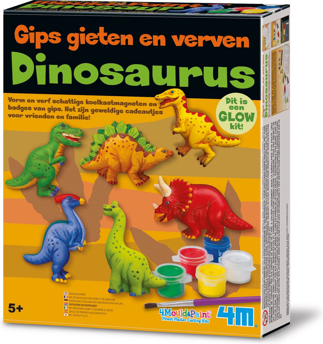 4M knutselen glow in the dark - giet en verf - dinosaurus - creatief speelgoed - 5+