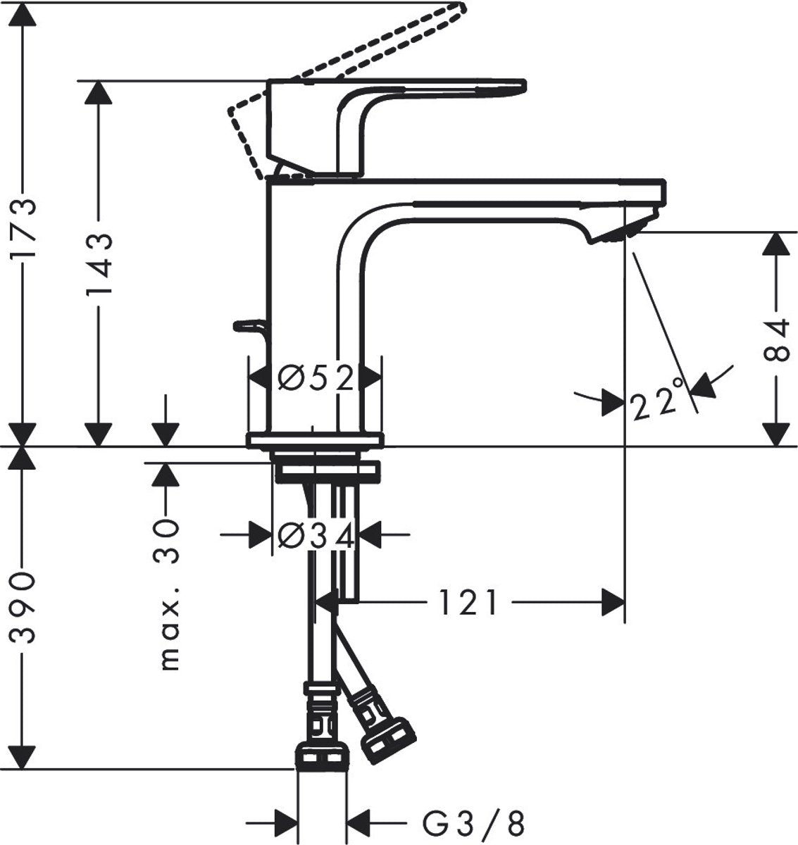 Hansgrohe rebris e - wastafelkraan met waste, coolstart, chroom 72553000