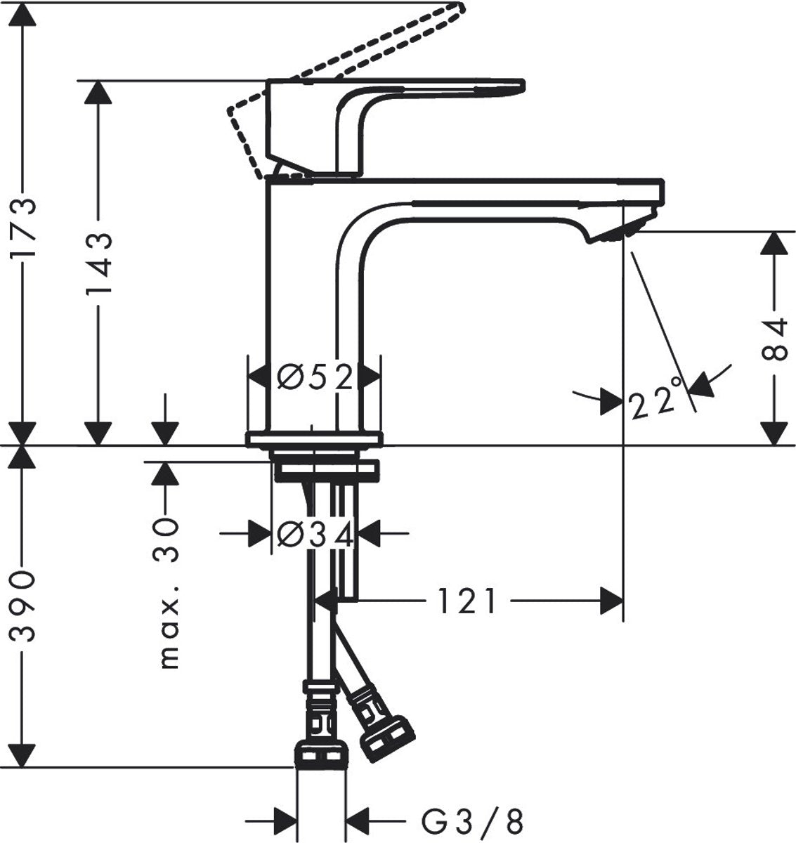 Hansgrohe rebris e - wastafelmengkraan - ééngreeps bediening - coolstart energiebesparend - zonder waste - 80mm maat - chroom