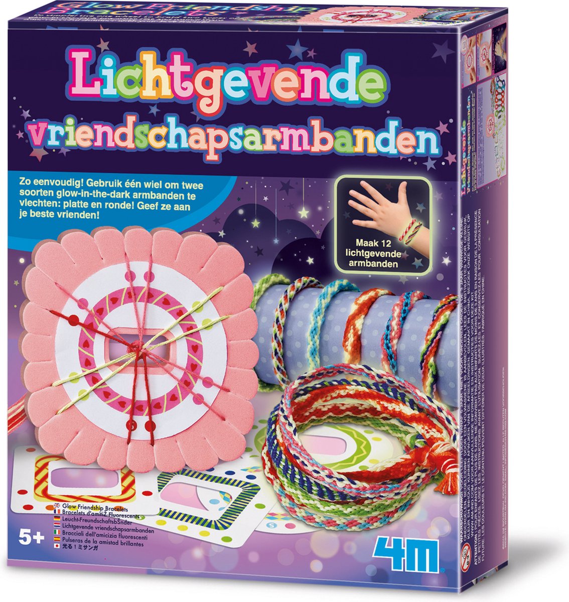 4M knutselen - lichtgevende vriendschaparmbanden - 12 stuks - hobbypakket - 5+