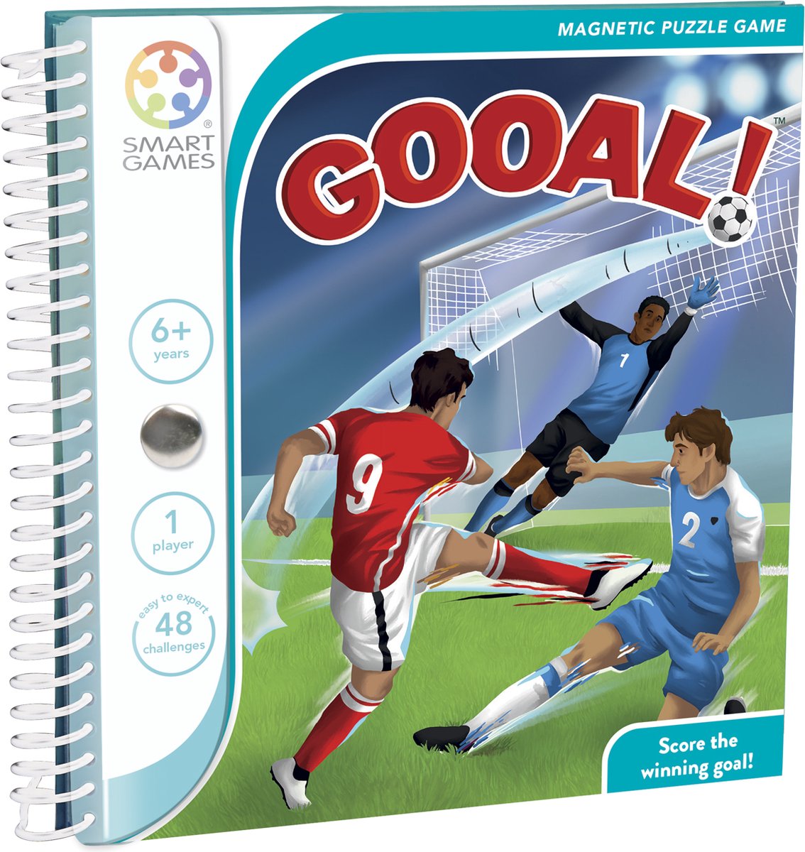 SmartGames gooal! - magnetisch reisspel denkspel - 48 opdrachten met voetbalthema - educatief solospel voor kinderen - vanaf 6 jaar