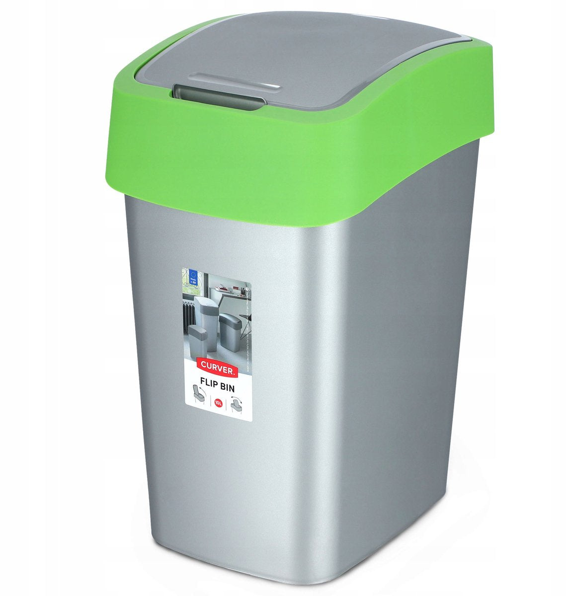 Keter Curver flip bin - prullenbak - 9l - zilvergroen - duurzaam design