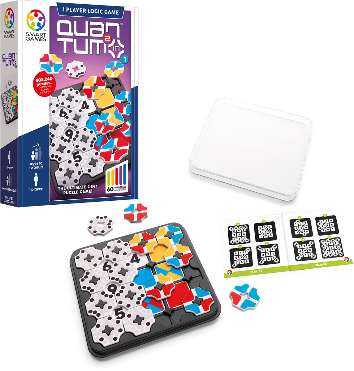 SmartGames quantum - 2-in-1 logisch denkspel - kleuren cijfer uitdagingen - iq breinbreker met eindeloze puzzels - vanaf 8 jaar
