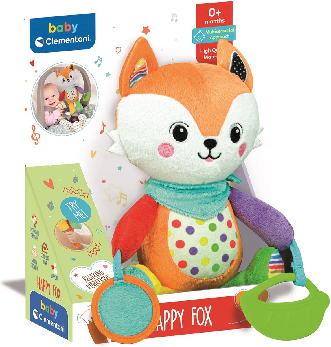 Clementoni Baby - happy fox - knuffel vos - interactieve knuffel - extra zacht