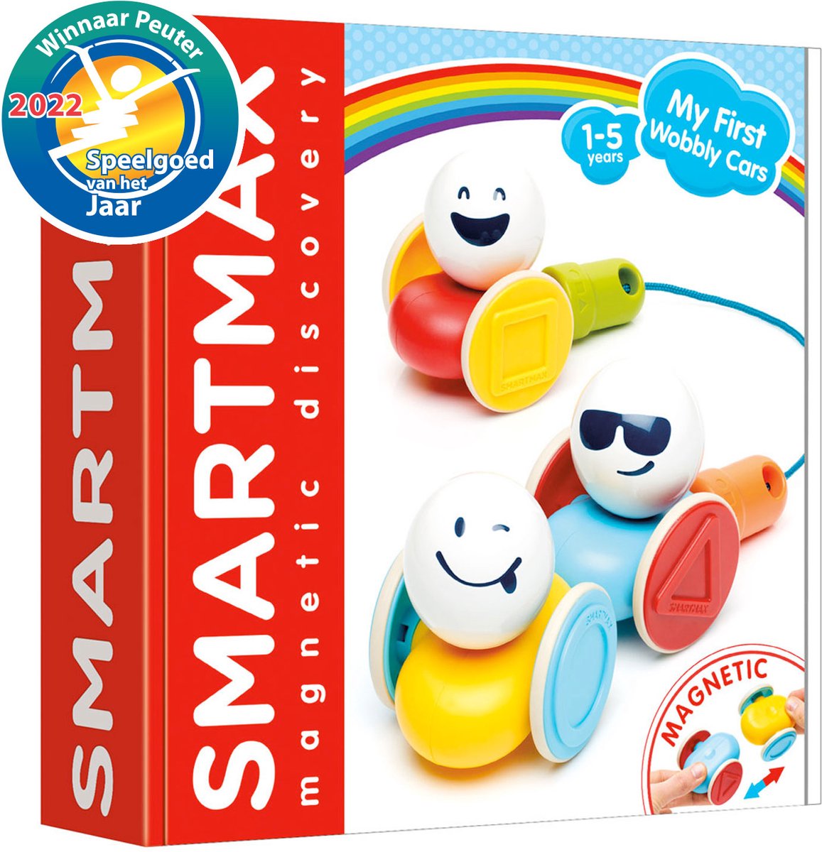 SmartMax my first wobbly cars - magnetische auto's en trein - bouwset met trekkoord - educatief speelgoed voor peuters - vanaf 1 jaar