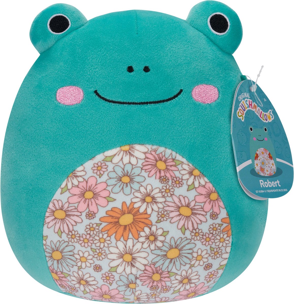 Squishmallows robert - aqua frog w floral belly 19cm plush