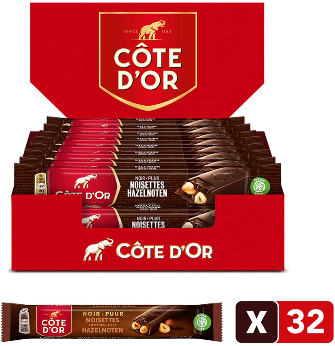 Côte D'Or chocolade repen puur hele hazelnoten - 32 x 45 gram