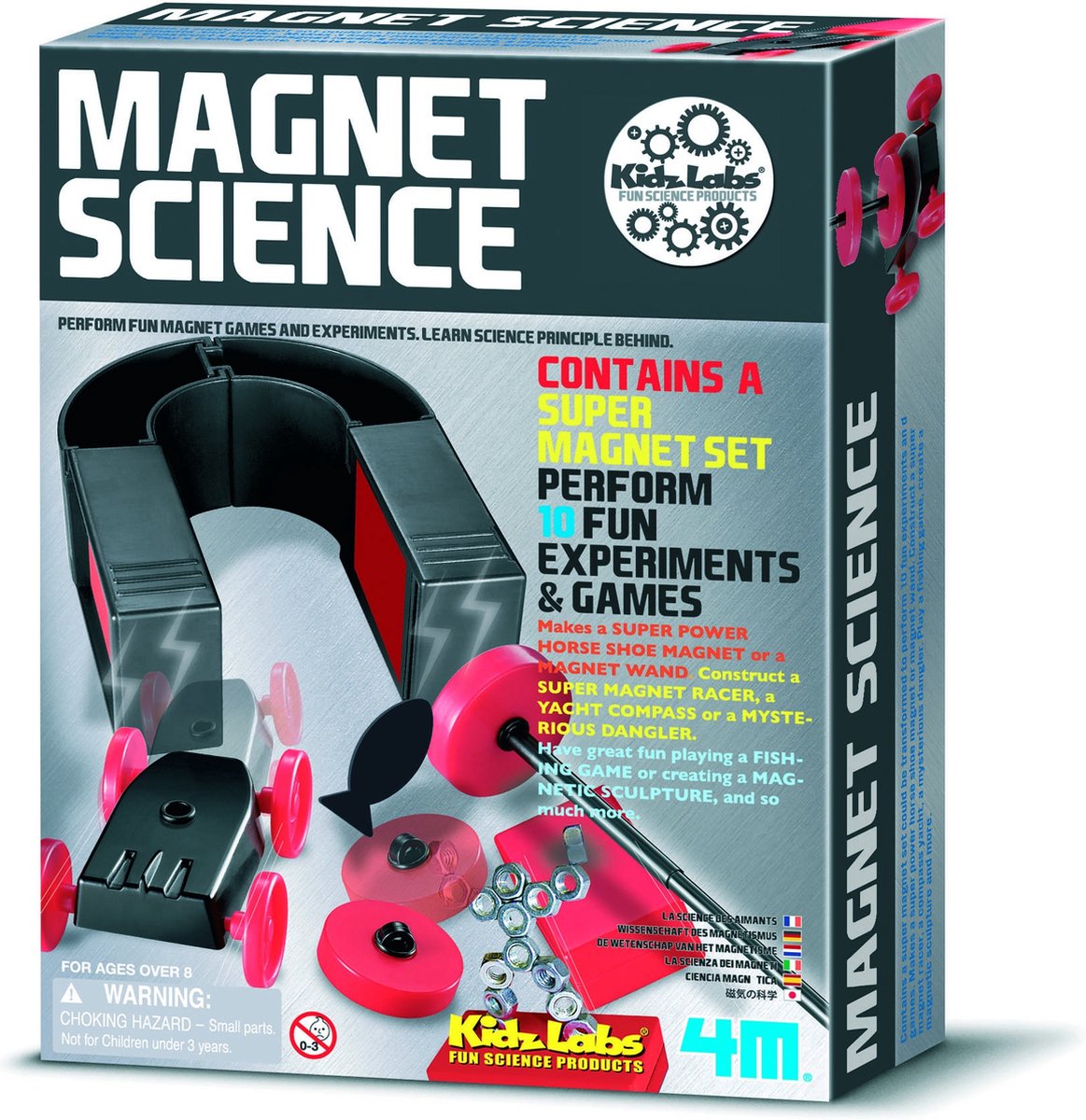 4M wetenschap en spel - spelen met magneten - 10 experimenten - kidzlabs - 8+