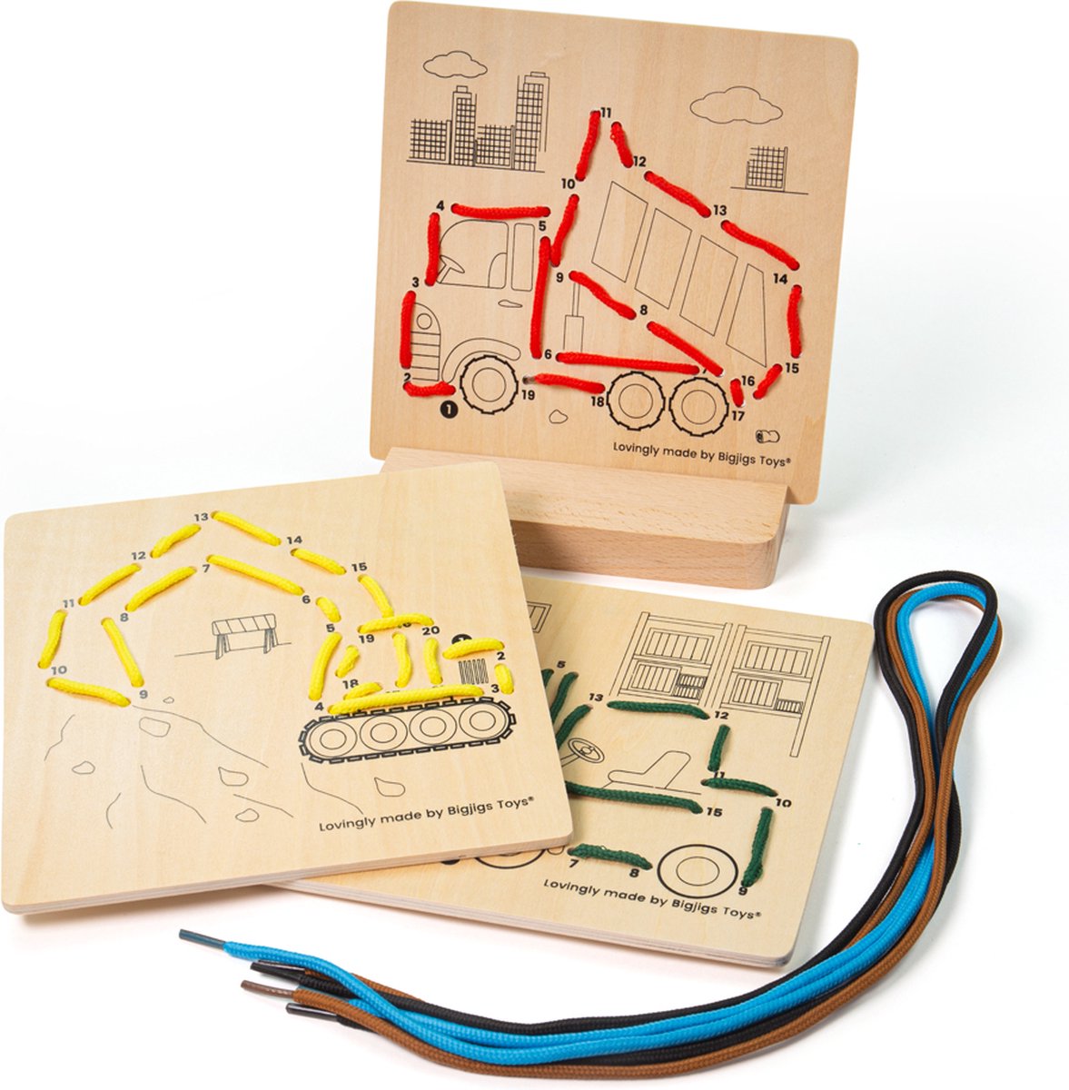 BIGJIGS houten rijgpuzzel op nummer - constructie, 8dlg.