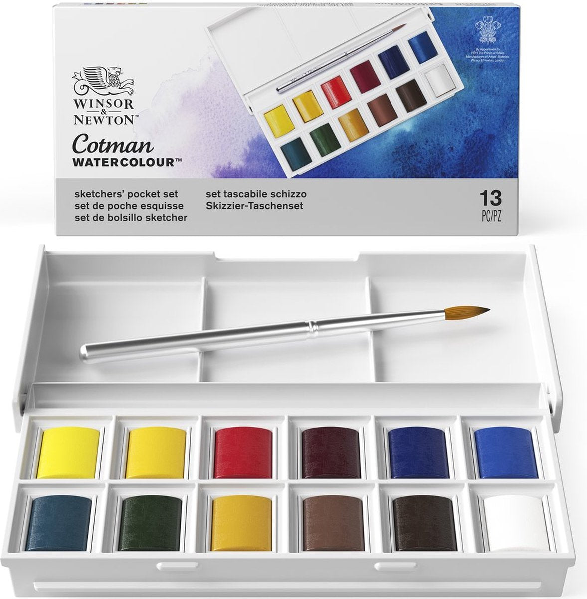 Winsor Newton 0390640 cotman aquarelverf set – sketchers’ pocket set – 12 kleuren waterverf – compact aquarelset met reis penseel