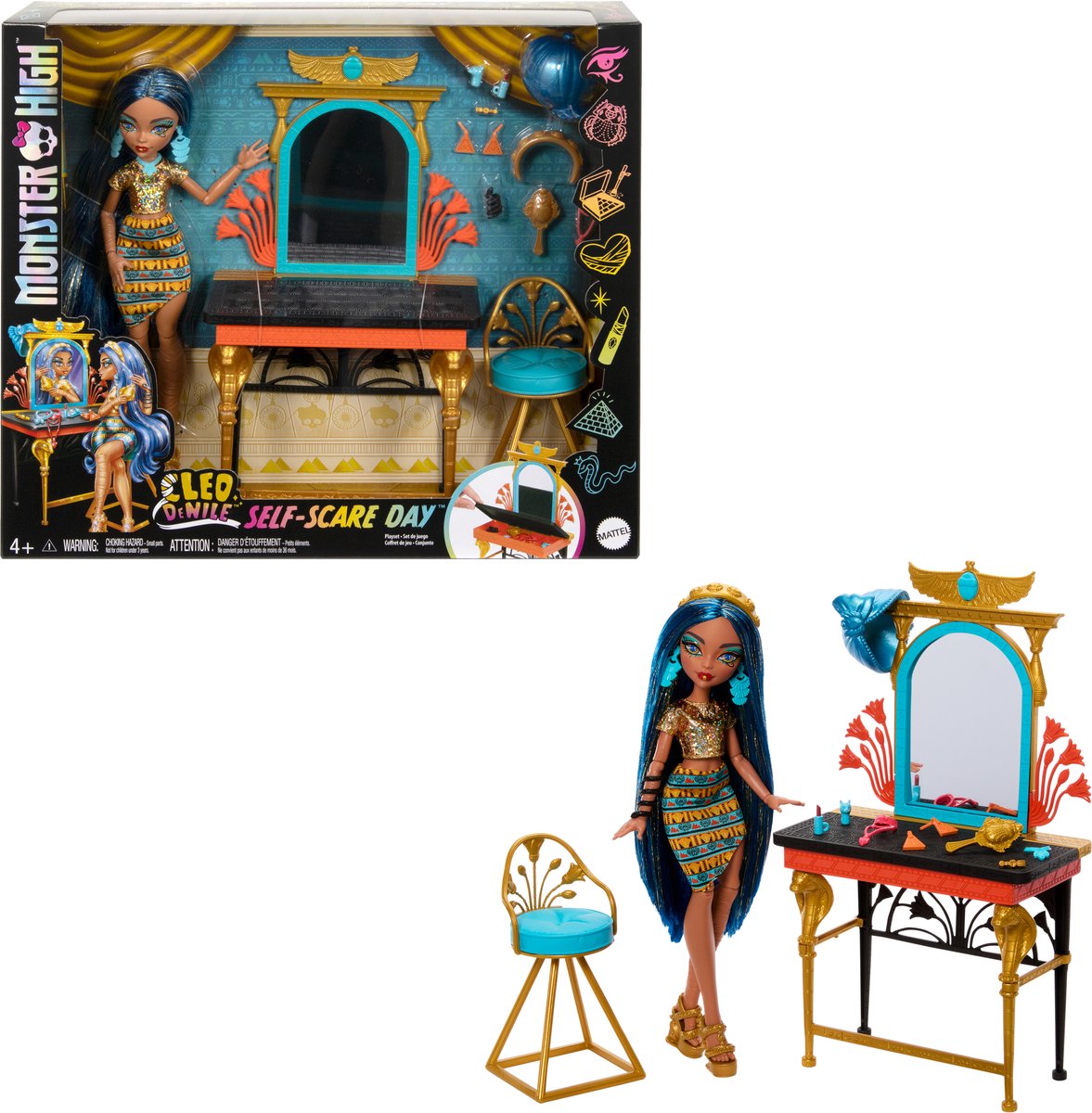 Mattel Games Monster high cleo de nile - zelfzorg met een griezelig tintje - pop en speelset