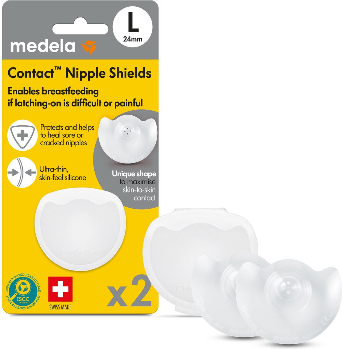 Medela contact tepelhoedjes - hulp bij aanleggen borstvoeding - maat l - 24 mm - 2 stuks