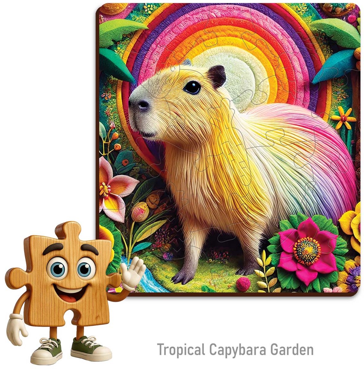Wooden City Houten puzzel tropische tuin capibara 20 stukjes voor kinderen