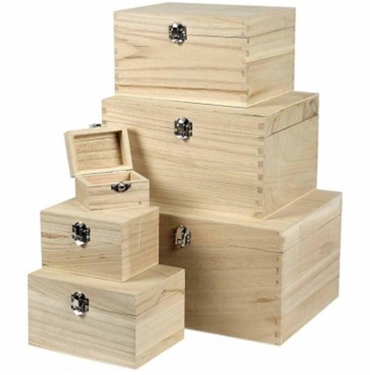 Creativ Company houten dozen set h: 5-15 cm l: 8-27.7 cm b: 5.8-21 cm 6 stuks