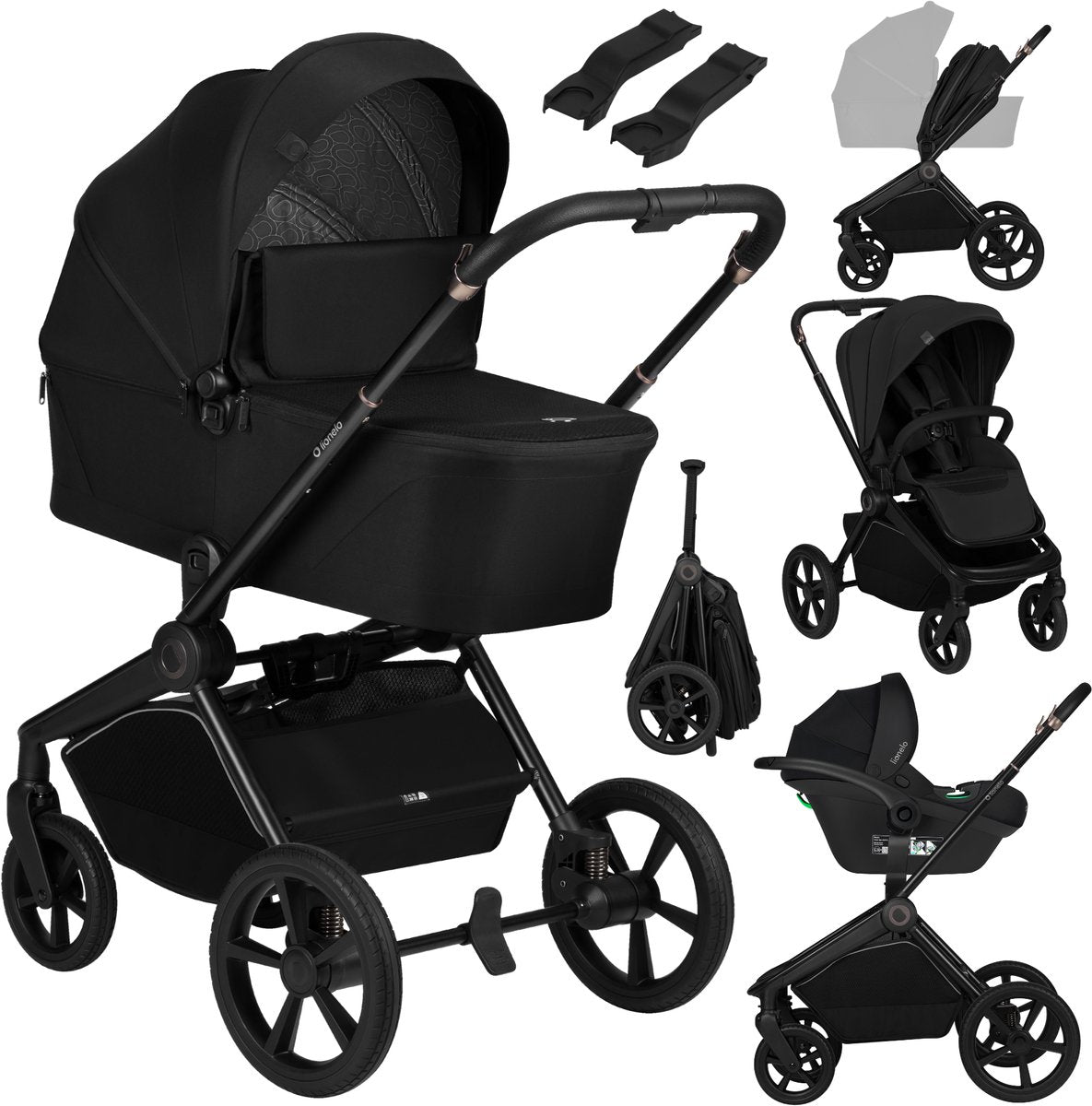 Lionelo freya 3in1 kinderwagen set – reiswieg, wandelwagen astrid i-size autostoel (40–87 cm) –premium - vanaf geboorte tot 22 kg – pu-wielen met vering – omkeerbare zitting – upf50+ kap
