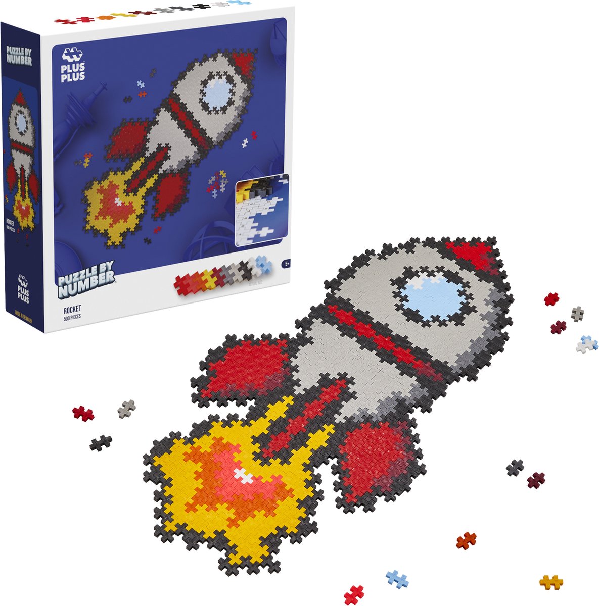 Plus-Plus puzzle by number raket 500 stukjes 3930 - puzzel en bouwspeelgoed in één - vanaf 5 jaar