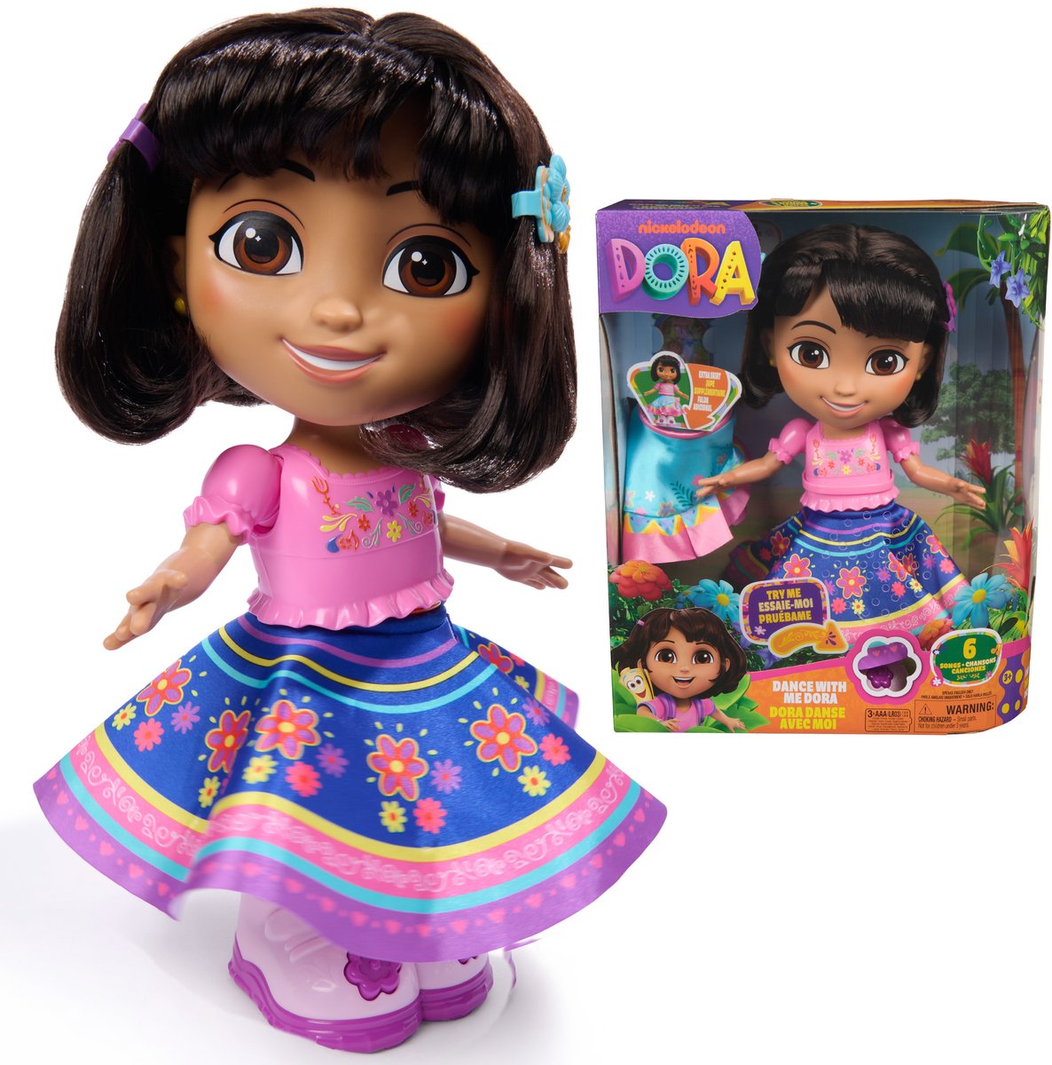 Dora De Explorer Dora - dansen met dora, interactieve dansende pop met 2 rokken, tweetalige zinnen en muziek